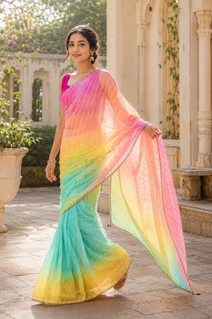 Vastrangan lahariya foil print home saree business
